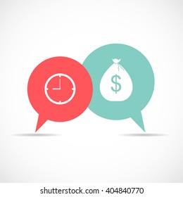 Time and Money Bag in Modern Flat Style Icon Concept for Web. Vector Illustration EPS10