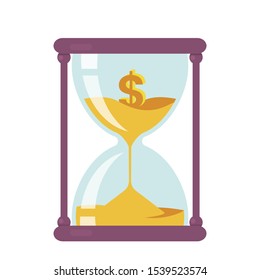 Time is money. business concept. hourglass with golden dollar. vector illustration isolated on white background