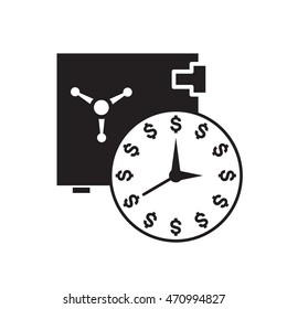 Time is money business metaphor icon. Clock and dollar symbol isolated on white background.