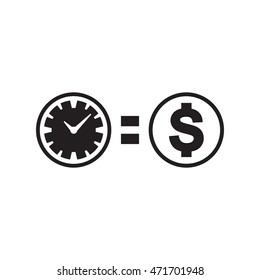 Time is money business metaphor icon. Clock and dollar symbol isolated on white background.