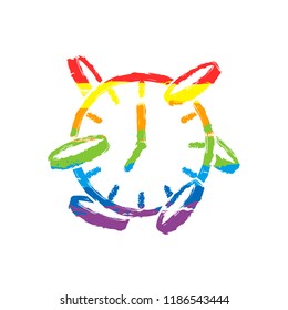 Time is money. Clock and coins. Finance icon. Drawing sign with LGBT style, seven colors of rainbow (red, orange, yellow, green, blue, indigo, violet