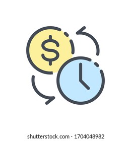 Time Is Money, Clock With Dollar Coin Color Line Icon. Hourly Wage Vector Outline Colorful Sign.