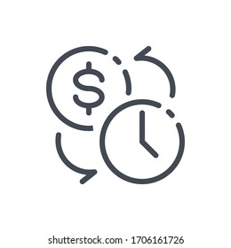 Time Is Money, Clock With Dollar Coin Line Icon. Hourly Wage Vector Outline Sign.