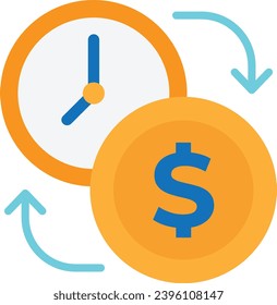 Zeit ist Geld-Uhr-Symbol Vektorgrafik Flach Illustration