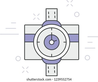 Time is money, clock and payment card,  money profit and benefit, credit card, long term financial investment, savings, card behind clock, vector flat line icon