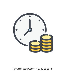 Time is Money color line icon. Time with Stack of Coins vector outline colorful sign.