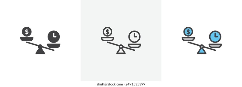 Time and money compare scale colored icon set. Eps 10