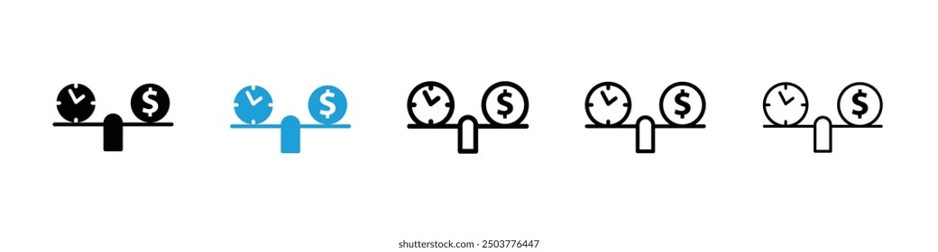 Time and money compare scale icon in black and blue colors