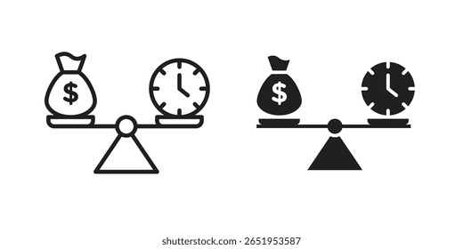 Icono de escala de comparación de tiempo y dinero. conjunto de símbolos de Vector modernos