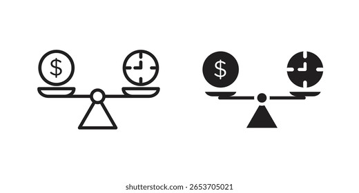 Time and money compare scale icon design element. Editable stroke. Vector