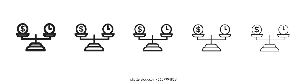 Ícone de escala de comparação de tempo e dinheiro para design, logotipo, aplicativo, interface do usuário do seu site.