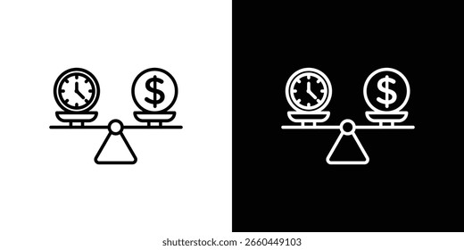 Icono de escala de comparación de tiempo y dinero para App. Plantilla de diseño de iconos.