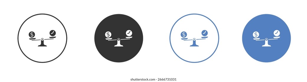 Time and money compare scale icon concept. solid style icon designs for website, app, UI.