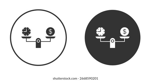 El tiempo y el dinero comparan el concepto simple del estilo sólido del icono de la escala. Vectores Clipart