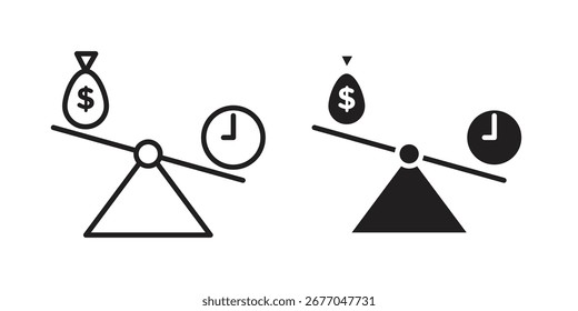 Time and money compare scale icon set line art and glyph design. Eps10