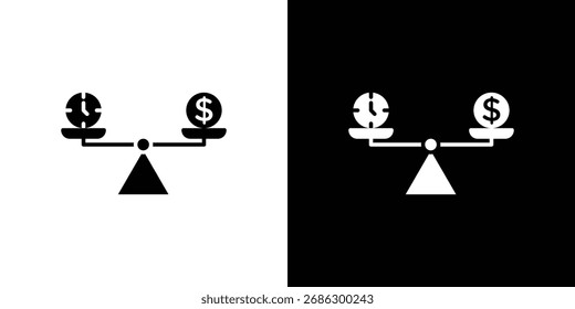 Zeit und Geld vergleichen Skala Symbol Vektorgrafiken. Flacher, einfarbiger, schwarzer Vektor