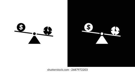 Icono de escala de comparación de tiempo y dinero, gráficos de Vector en estilo relleno