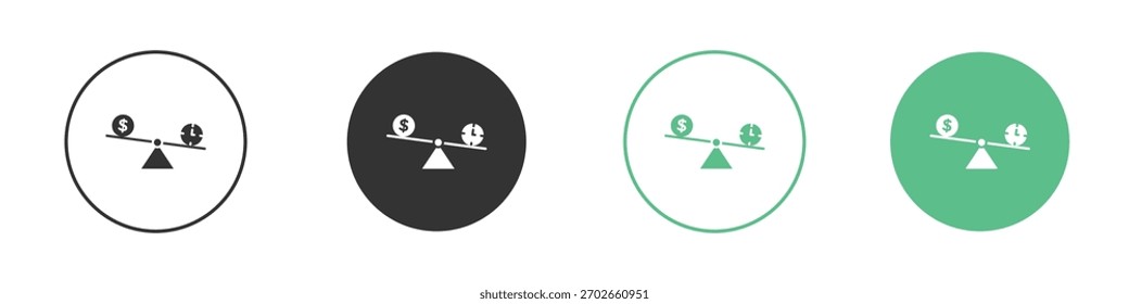 El tiempo y el dinero comparan el Vector del icono de la escala, cartel plano lleno, pictograma sólido