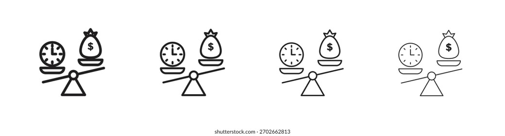 Time and money compare scale icon. Thin, Light Regular And Bold style design isolated on white background