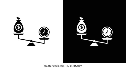 Icono de escala de comparación de tiempo y dinero Establecer colección. Silueta de Vector.