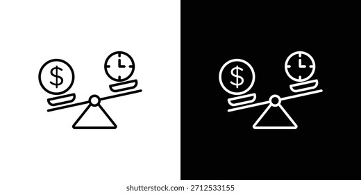 Icono de escala de comparación de tiempo y dinero. Símbolo plano simple. Ilustración de pictograma de contorno negro perfecto