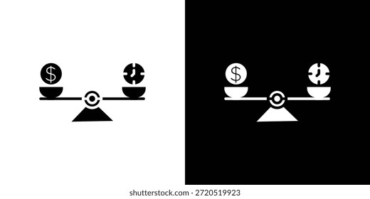 Time and money compare scale icon Flat Solid Style in black and white colors. Vector eps10.