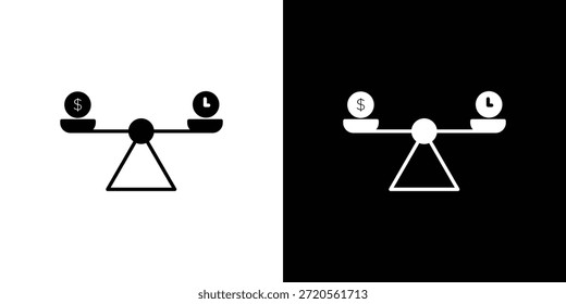 Símbolo de icono de escala de comparación de tiempo y dinero. Diseño simple y plano para y App