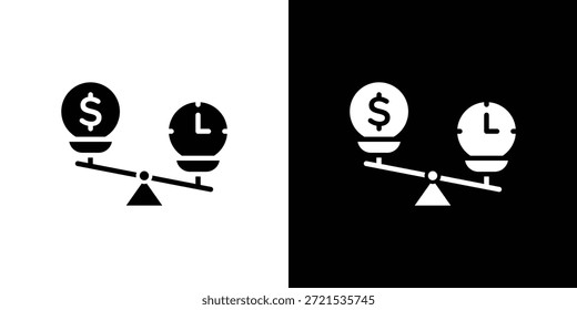 El tiempo y el dinero comparan el paquete de diseño plano de la ilustración del Vector de la silueta del icono de la escala.