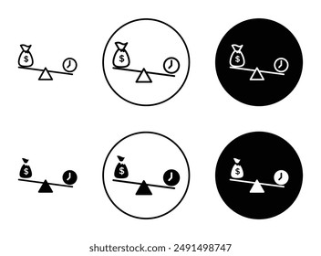 Time and money compare scale liner vector icon set