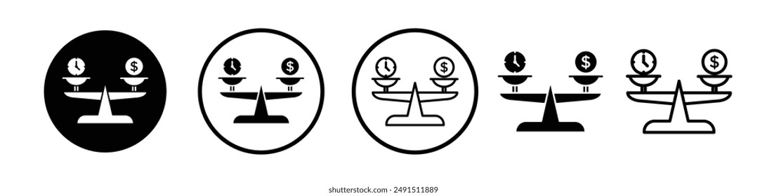 Time and money compare scale liner icon collection on white background