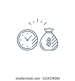 Time is money, compound interest, financial investments stock market, future income growth, revenue increase, money return, pension fund plan, budget management, savings account, banking vector icon