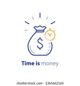 Time is money, compound interest, financial investments stock market, future income growth, revenue increase, money return, pension fund plan, budget management, savings account, banking vector icon