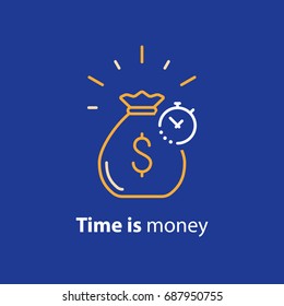 Time is money, compound interest, financial investments stock market, future income growth, revenue increase, money return, pension fund plan, budget management, savings account, banking vector icon