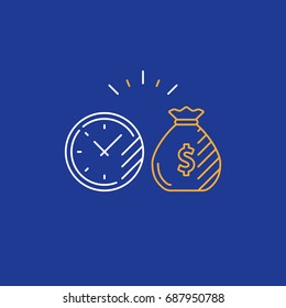 Time is money, compound interest, financial investments stock market, future income growth, revenue increase, money return, pension fund plan, budget management, savings account, banking vector icon