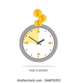 Time Is Money Concept Background. Clock Piggy Bank Flat Illustration.