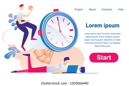 Time is Money Concept. Cartoon Man Working Notebook Client Pay Dollar Coin Vector Illustration. Hour Payment Work. Job Productivity Increase Financial Income. Time Management Process