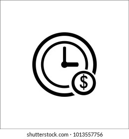 Time is money concept, clock and coin, long term financial investment, superannuation savings, future income, annual revenue, money profit and benefit, vector flat line icon