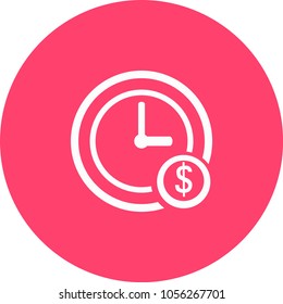 Time is money concept, clock and coin, long term financial investment, superannuation savings, future income, annual revenue, money profit and benefit, vector flat line icon