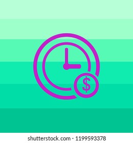 Time is money concept, clock and coin, long term financial investment, superannuation savings, future income, annual revenue, money profit and benefit, vector flat line icon