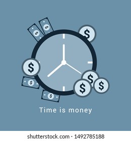 Time is money concept, clock and coin, long term financial investment, 