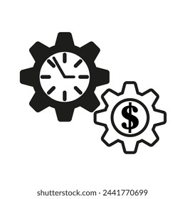 El tiempo es el concepto del dinero. Icono de reloj y rueda dentada. Símbolo de gestión de productividad y finanzas. Signo de economía eficiente. Ilustración vectorial. EPS 10.