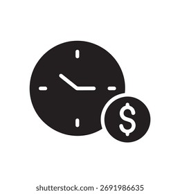 Time is Money Concept with Clock and Dollar Coin Glyph Icon