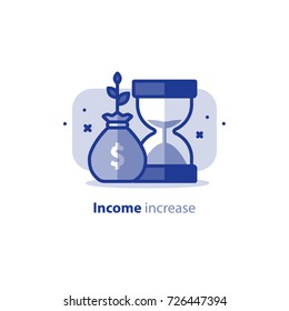 Time Is Money Concept, Financial Long Term Investment Plan, Fund Raising, Income Increase, Compound Interest, Vector Line Icon