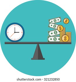 Time is money concept. Flat design. Icon in turquoise circle on white background