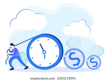 Zeit ist Geld Konzept flach Stil Vektorgrafik. Business und Management, Das Beste aus der Zeit machen, aktiv für das zukünftige Einkommen arbeiten, Zeitmanagement-Planung, Termine.
