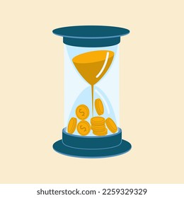 Time is money concept  Golden coins in hourglasses  Hand drawn vector vector illustration isolated light background  Modern flat cartoon style 