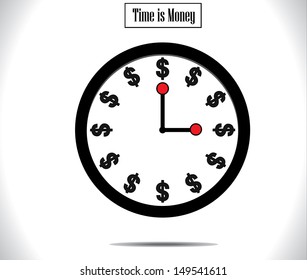 Time is Money Concept Illustration: Using a round wall clock and golden colored dollar sign replacing each hour