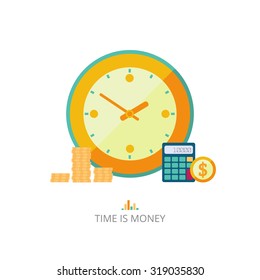 Time is money concept Illustration. Vector flat style

