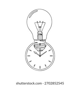 El tiempo es concepto de dinero con la bombilla y el reloj aislados en la gestión del tiempo de generación de ideas