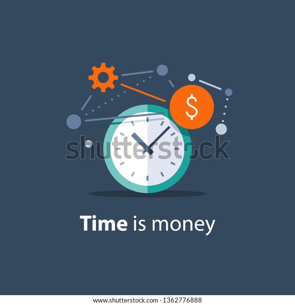 Time is\
money concept, long term investment, financial future planning,\
pension savings fund, finance solutions, payment deadline, time\
management, vector icon, flat design\
illustration